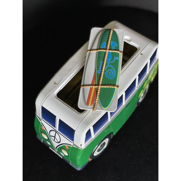 Retro Tin Hippy BW Camper Cookie Jar Biscuit Box Surf VDUB Floral Beach - Picture 6 of 9